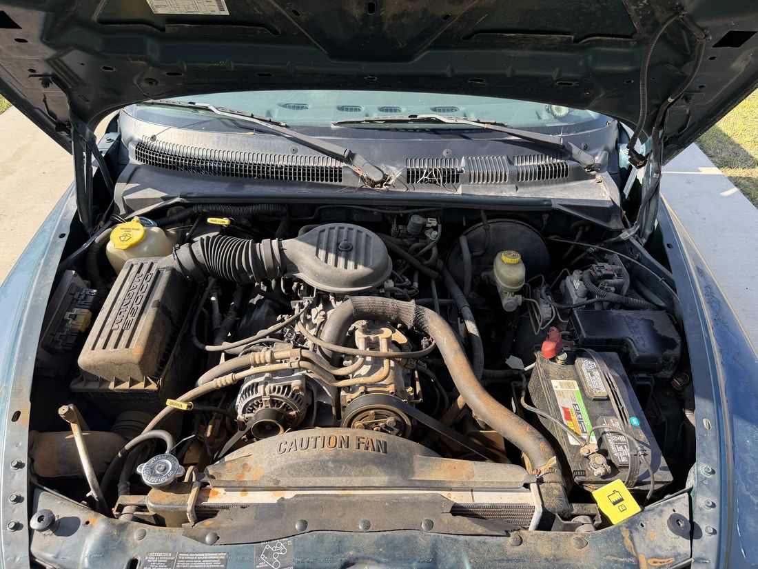 Before engine bay detail - dirty Dodge engine - Abel Auto Detailing Deltona FL